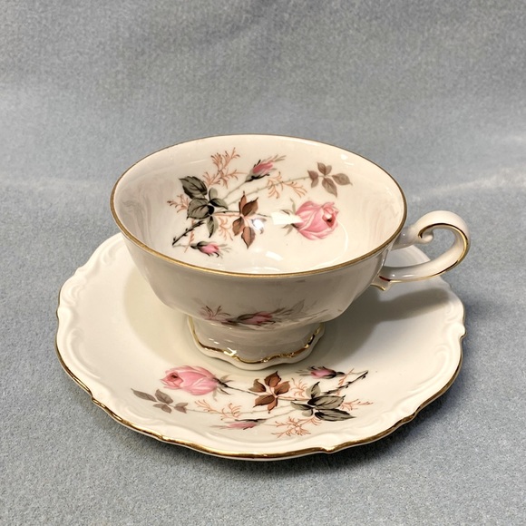 Pink Rose Mitterteich Bavaria Germany Footed Coffee Cup and Saucer - Picture 1 of 15